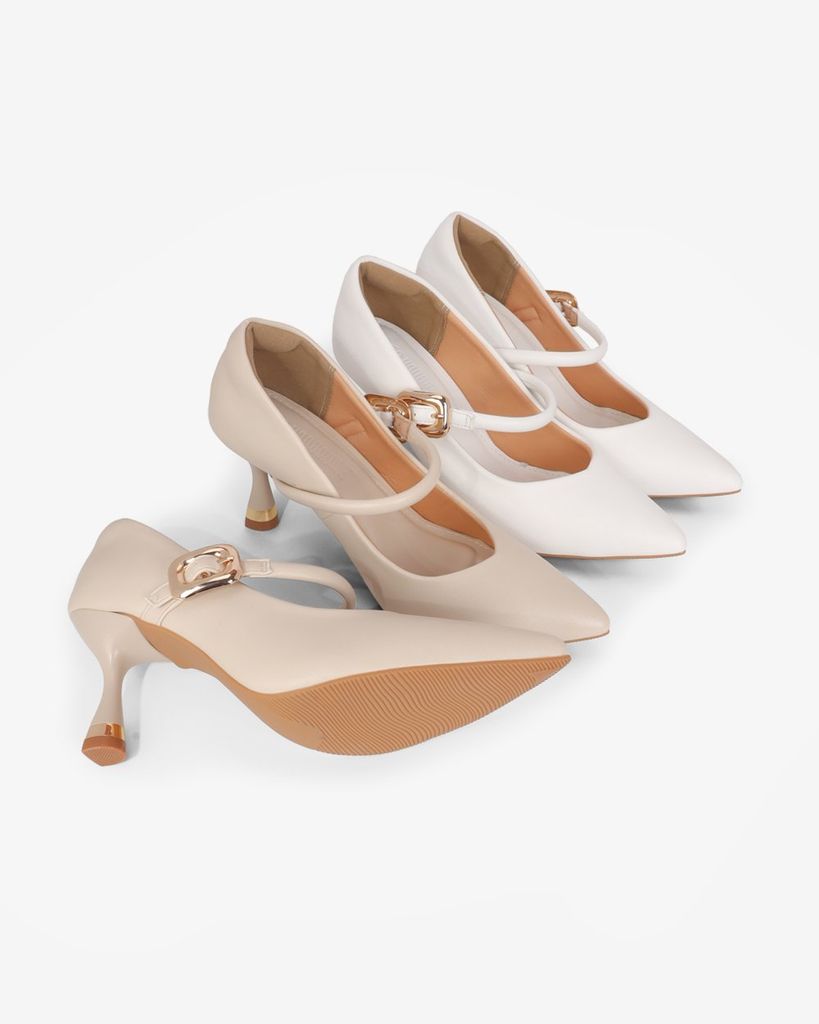 Giày Cao Gót Hạnh Dung  Cổ Tim Trơn Mũi Nhọn HD11145AV