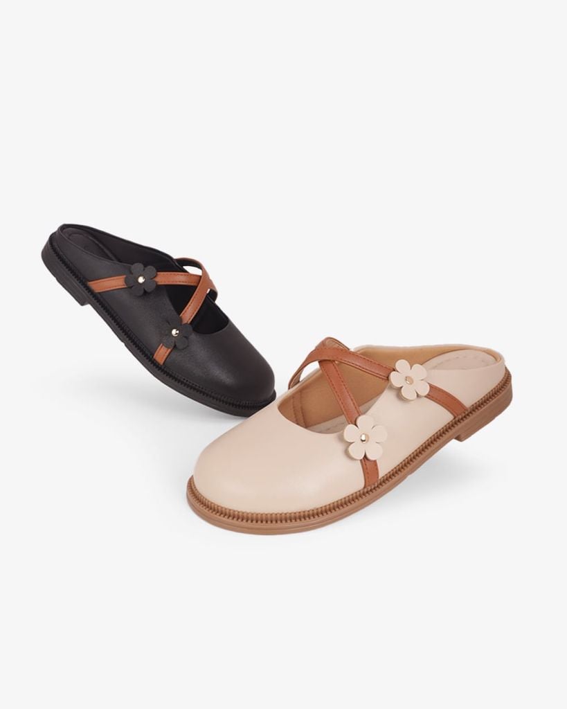 Dép Bít Mũi Hạnh Dung Quai Đan Chéo Đính Hoa HD11146AV