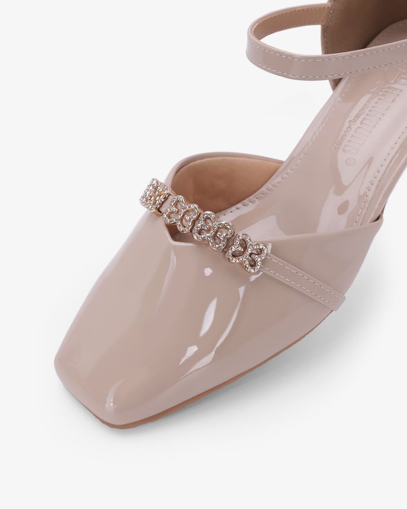 Giày Sandal Cao Gót Hạnh Dung Quai Đính Hoa Ánh Kim HD11176AV