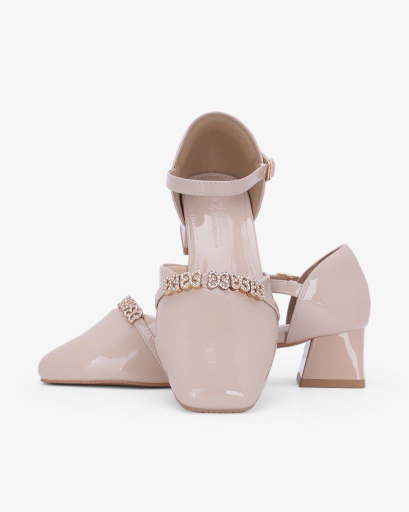 Giày Sandal Cao Gót Hạnh Dung Quai Đính Hoa Ánh Kim HD11176AV