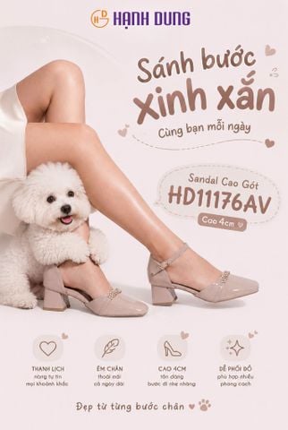 Giày Sandal Cao Gót Hạnh Dung Quai Đính Hoa Ánh Kim HD11176AV