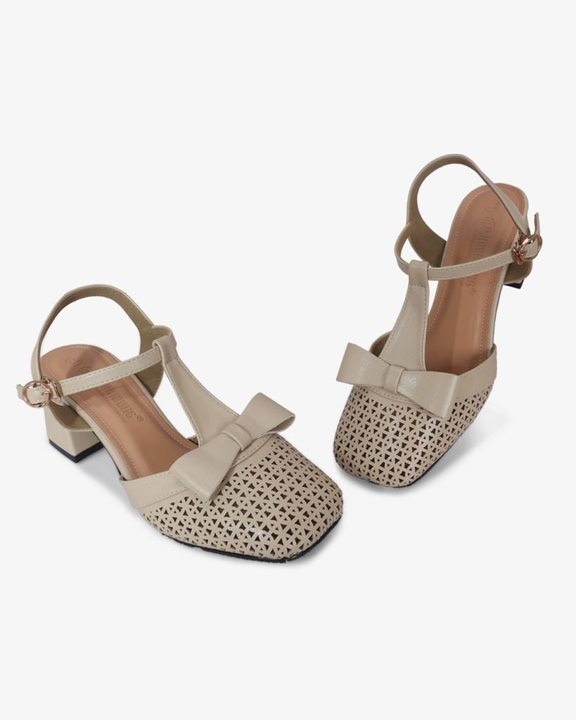 Giày Sandal Hạnh Dung Bít Mũi T Đục Lỗ Khóa Nơ HD1179AV