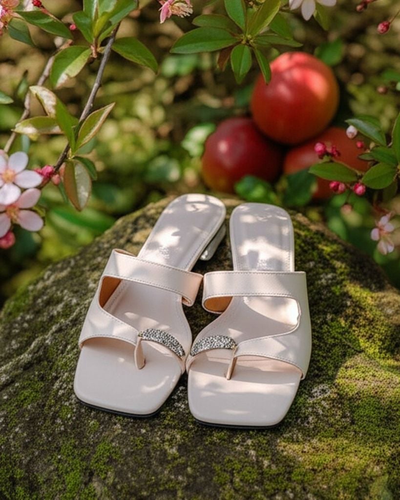 Dép Cao Gót Hạnh Dung Quai Kẹp Đính Ánh Kim HD12293AM