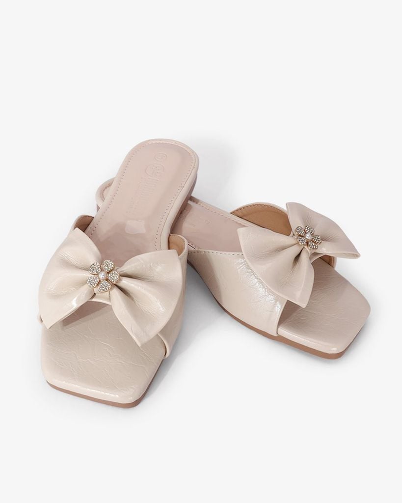 Dép Xẹp Hạnh Dung Bản Nơ Khóa Hoa HD12295AM