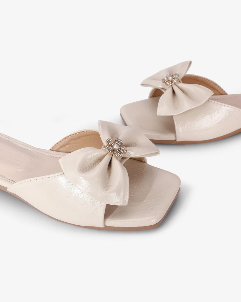 Dép Xẹp Hạnh Dung Bản Nơ Khóa Hoa HD12295AM