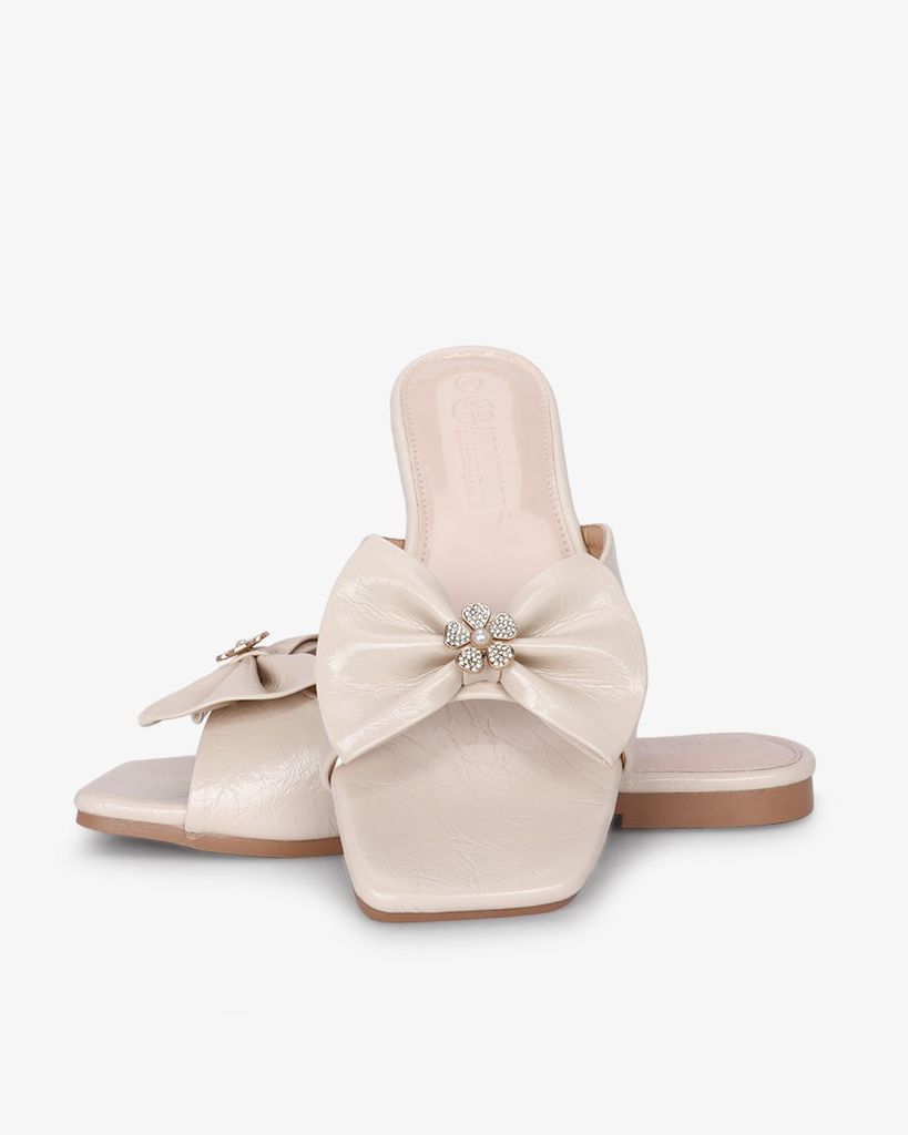 Dép Xẹp Hạnh Dung Bản Nơ Khóa Hoa HD12295AM