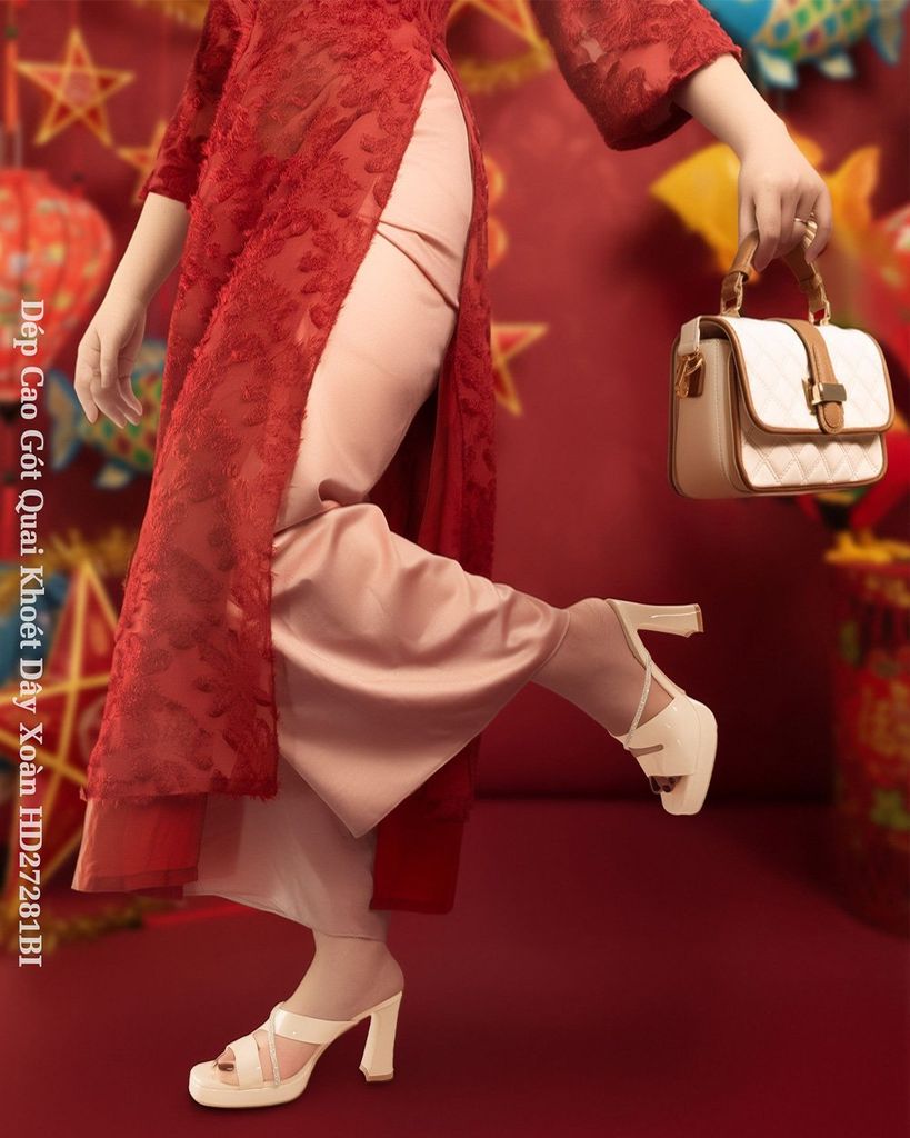 Dép Cao Gót Hạnh Dung Quai Khoét Dây Xoàn HD27281BI