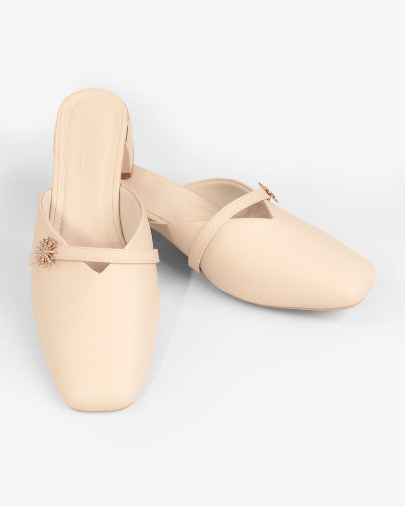 Dép Bít Mũi Hạnh Dung Mũi Vuông Đính Hoa Tuyết HD27290BI