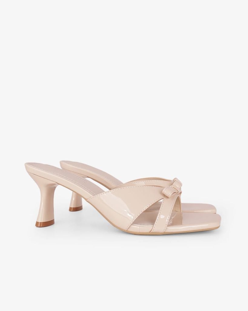 Dép Cao Gót Hạnh Dung Quai Ngang Quấn Nơ HD27332BI