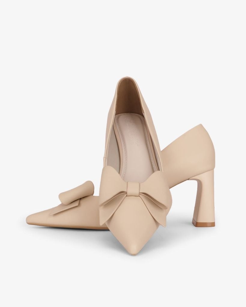 Giày Cao Gót Hạnh Dung Mũi Nhọn Khóa Nơ HD27333BI