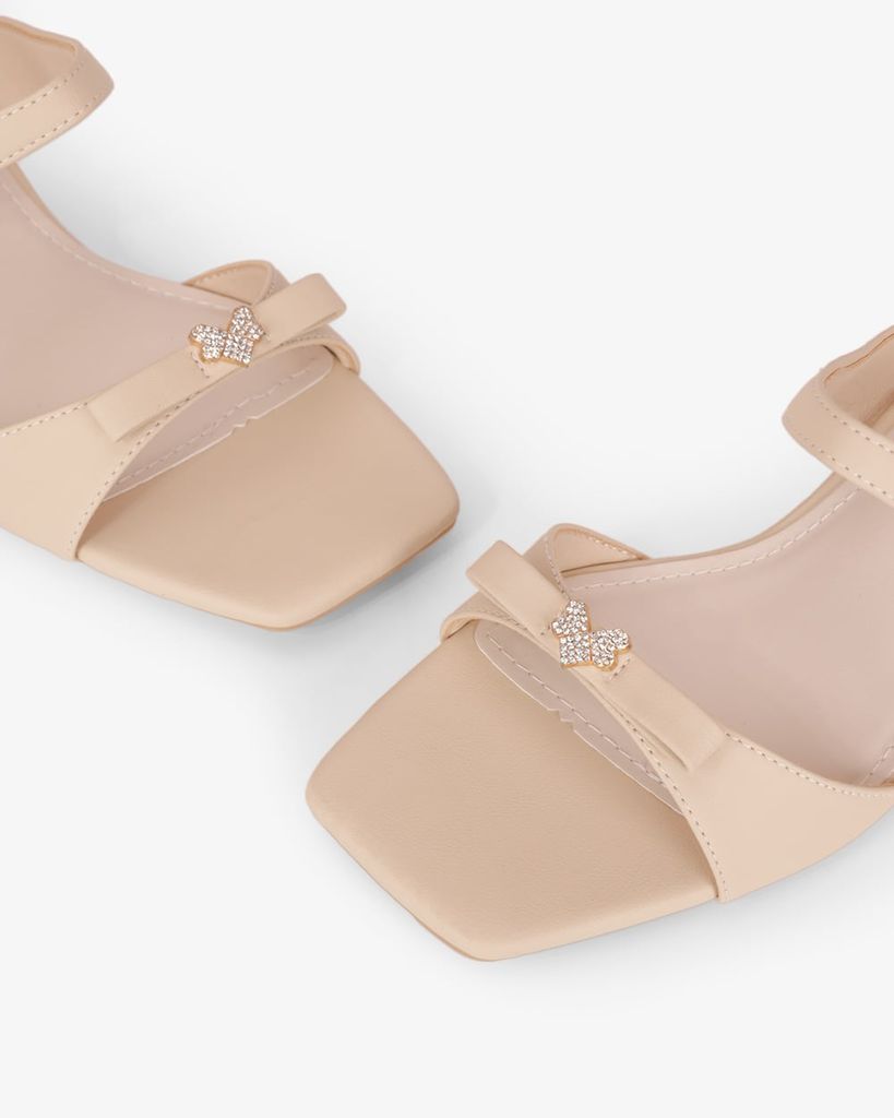 Dép Cao Gót Hạnh Dung Quai Đôi Khóa Nơ HD27334BI