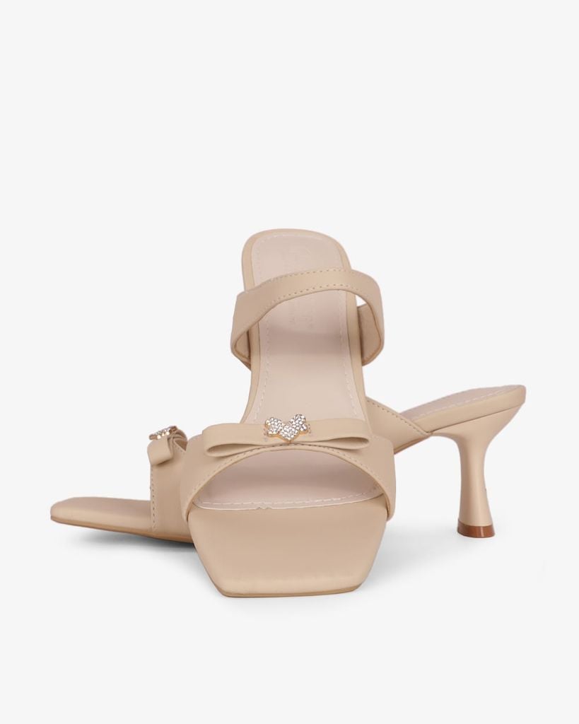 Dép Cao Gót Hạnh Dung Quai Đôi Khóa Nơ HD27334BI