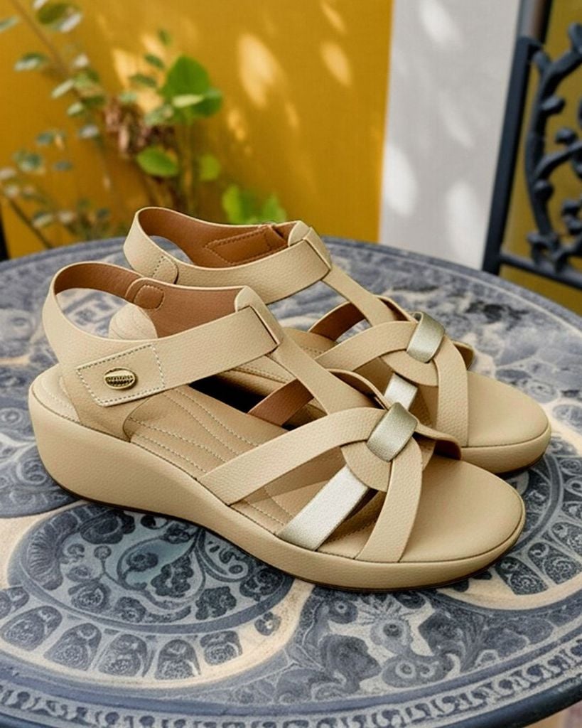 Sandal Đế Xuồng Hạnh Dung Quai Đan Phối Màu Ánh Kim Sang Trọng HD29190AY