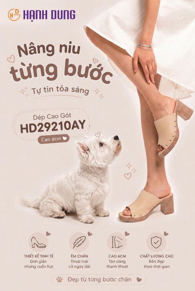 Dép Cao Gót Hạnh Dung Tán Đinh HD29210AY