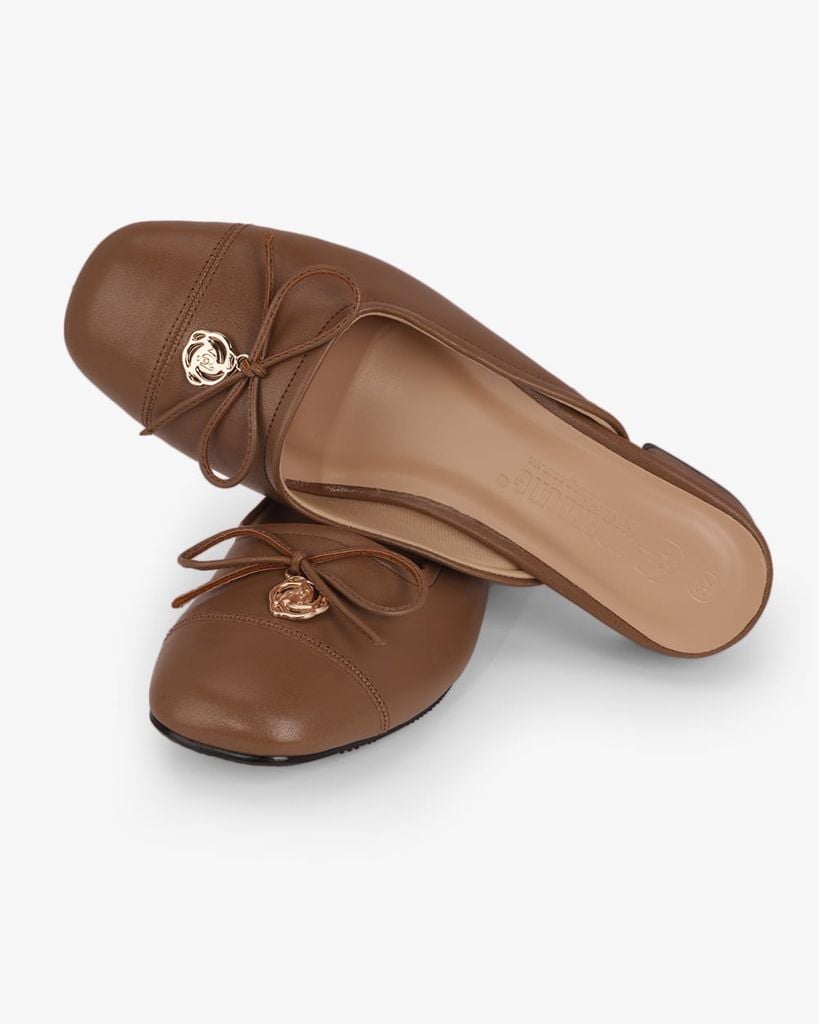 Dép Bít Mũi Hạnh Dung Nơ Mảnh Kèm Khóa Hoa Vàng HD12301AM