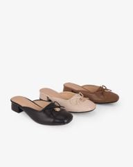 Dép Bít Mũi Hạnh Dung Nơ Mảnh Kèm Khóa Hoa Vàng HD12301AM