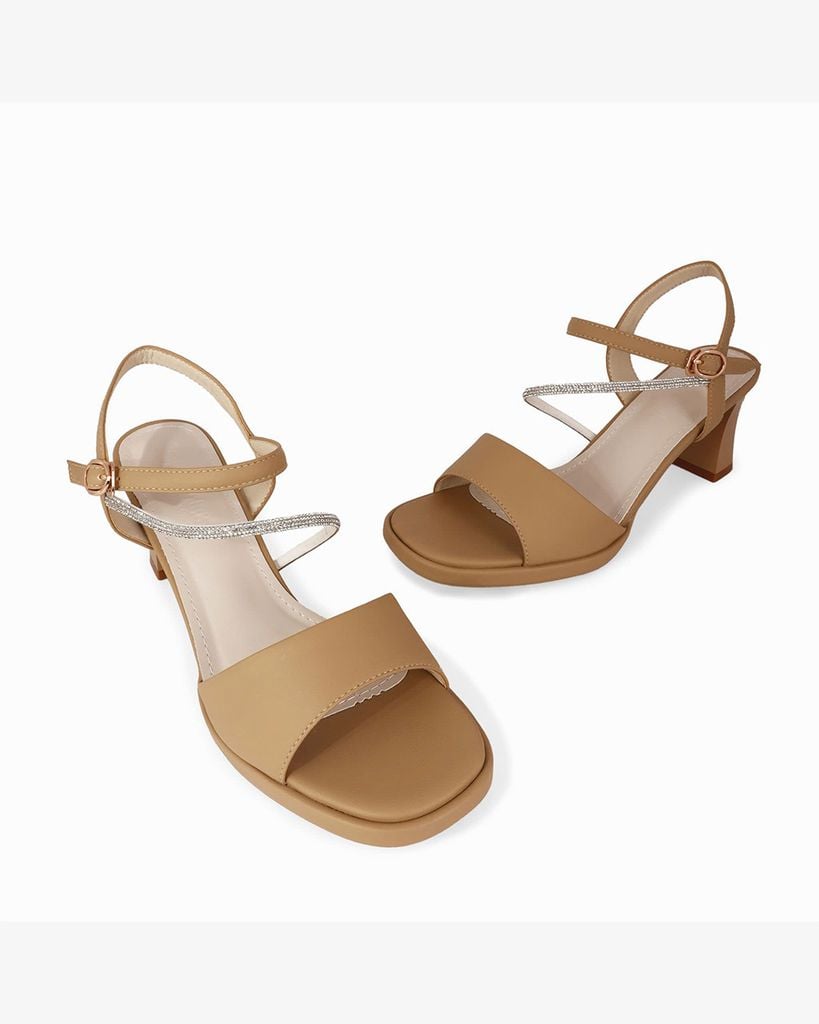 Sandal Cao Gót Hạnh Dung Quai Ngang Dây Xoàn Mảnh HD27309BI