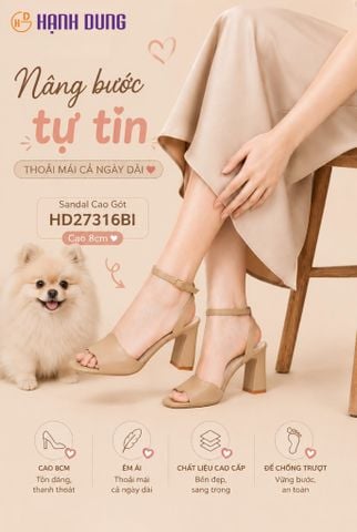 Sandal Cao Gót Hạnh Dung  Quai Ngang Bản Lớn HD27316BI