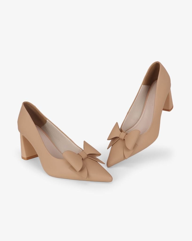 Giày Cao Gót Hạnh Dung Mũi Nhọn Khóa Nơ HD27333BI