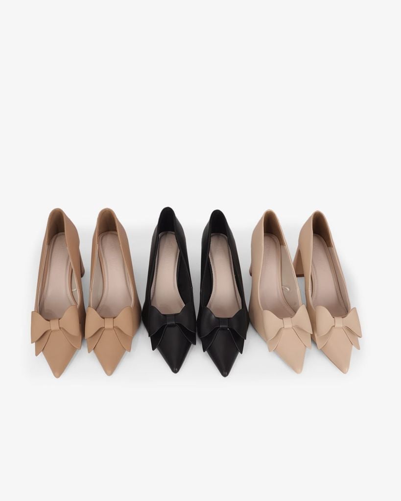 Giày Cao Gót Hạnh Dung Mũi Nhọn Khóa Nơ HD27333BI