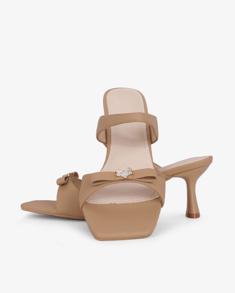 Dép Cao Gót Hạnh Dung Quai Đôi Khóa Nơ HD27334BI