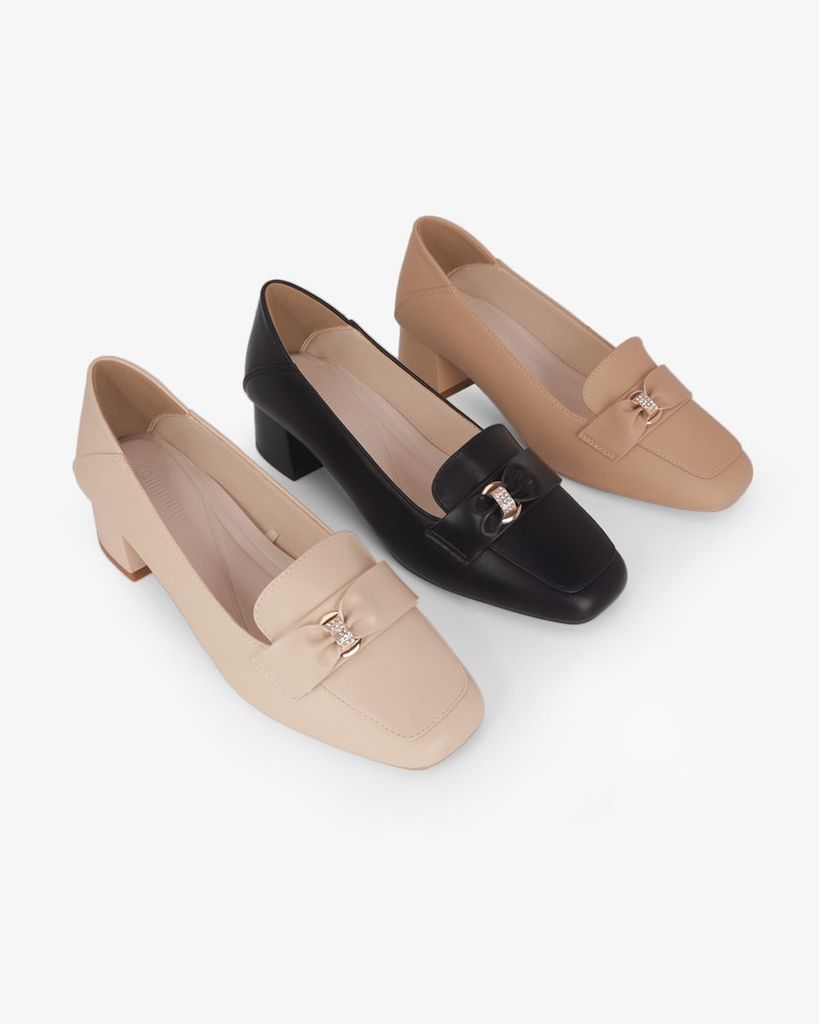 Giày Cao Gót Hạnh Dung Yếm Khóa Nơ HD27340BI