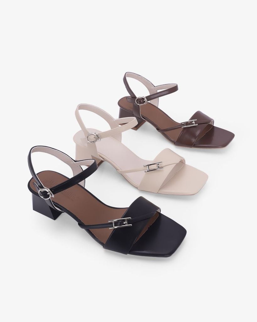 Sandal Hạnh Dung Cao Gót Quai Chéo Khóa HD27346BI
