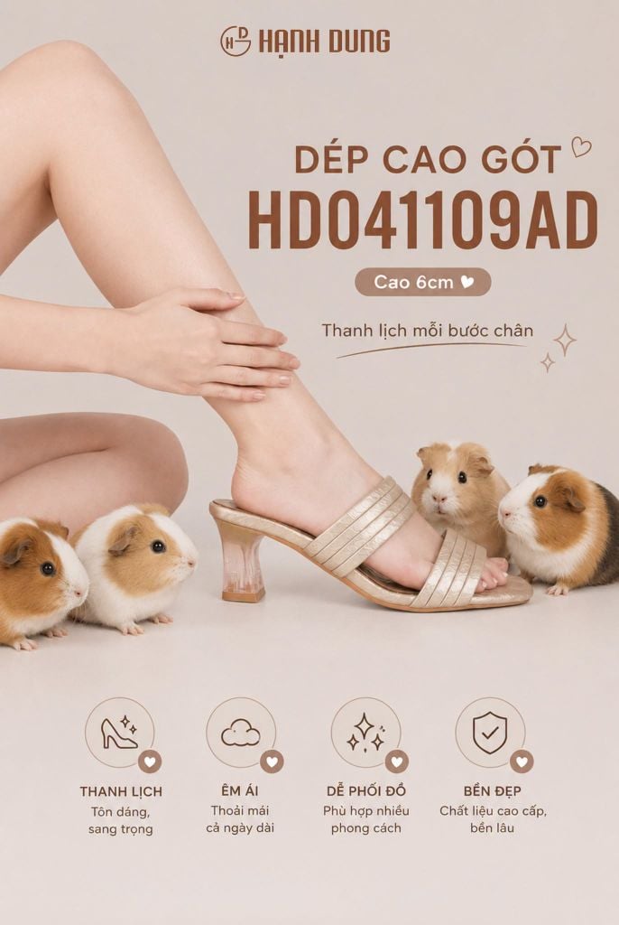 Dép Cao Gót Hạnh Dung Nhị Ngang Quai Gân Vân HD041109AD