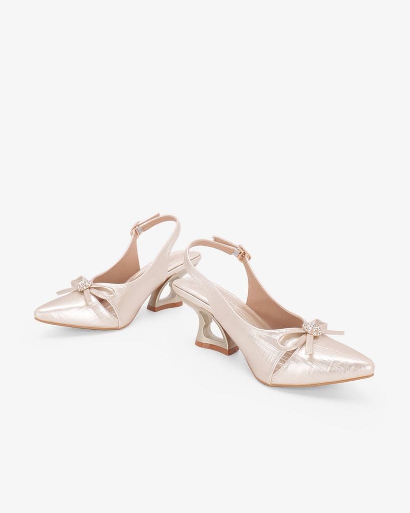 Sandal Cao Gót Khoét Tim Bít Mũi Đính Nơ HD041155AD
