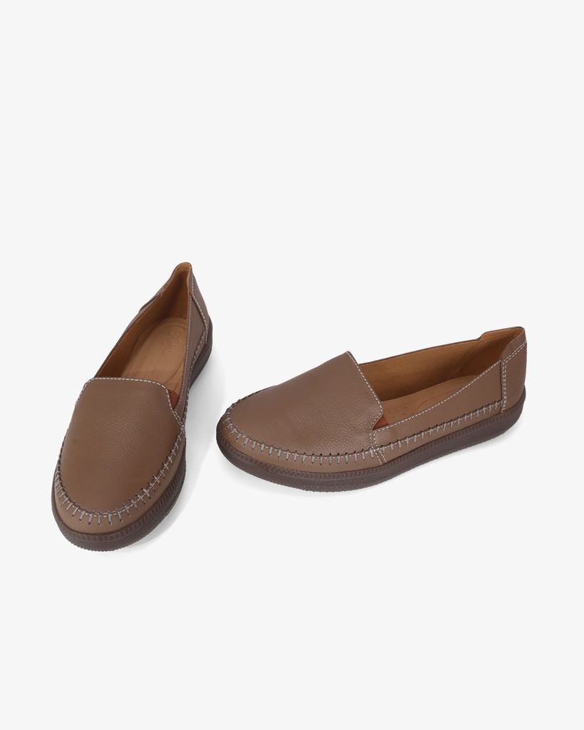 Giày Mọi Hạnh Dung Da Trơn May Chỉ Nổi HD041090AD