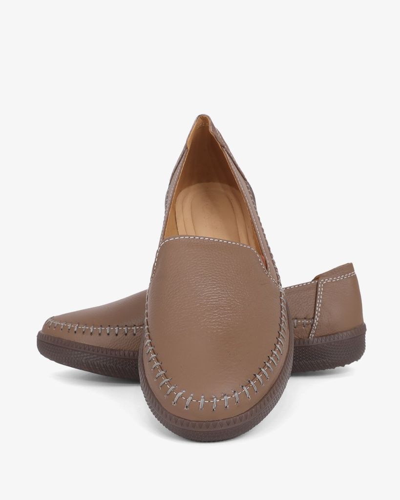 Giày Mọi Hạnh Dung Da Trơn May Chỉ Nổi HD041090AD