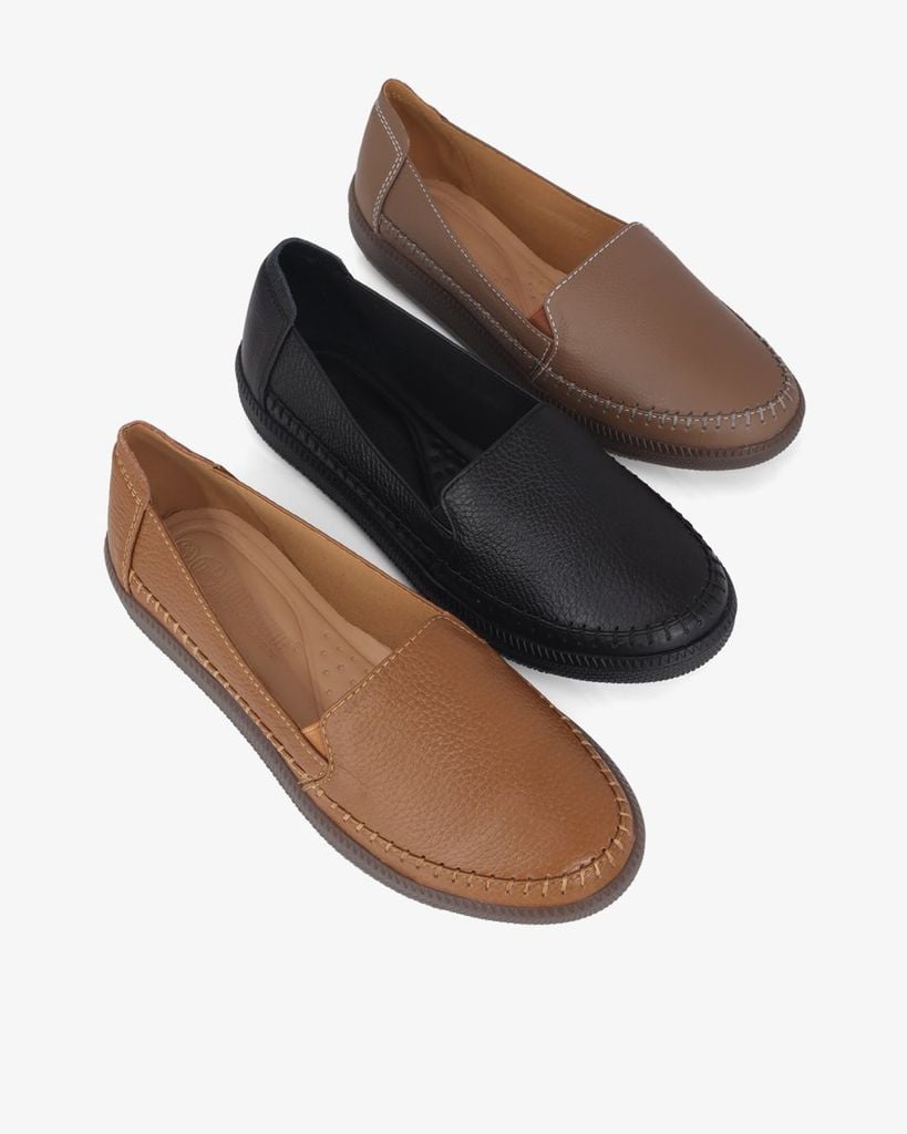 Giày Mọi Hạnh Dung Da Trơn May Chỉ Nổi HD041090AD