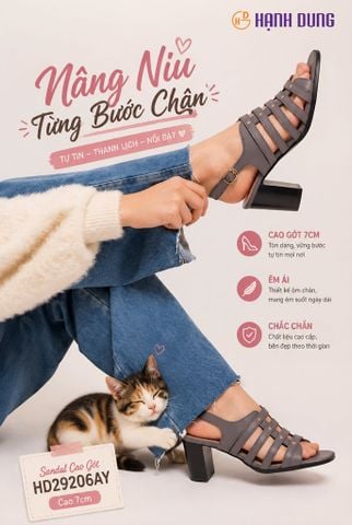 Sandal Cao Gót Hạnh Dung Quai Tán Đinh Tầng HD29206AY
