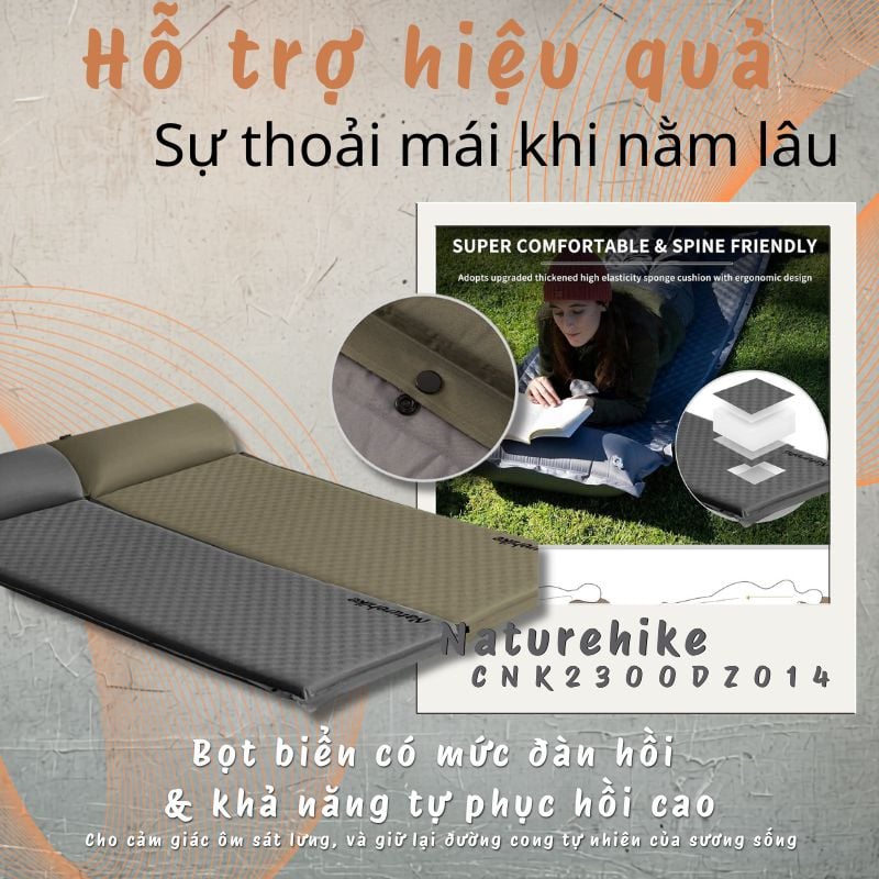 Naturehike CNK2300DZ014 - Đệm hơi tự căng với lớp bọt biển êm ái