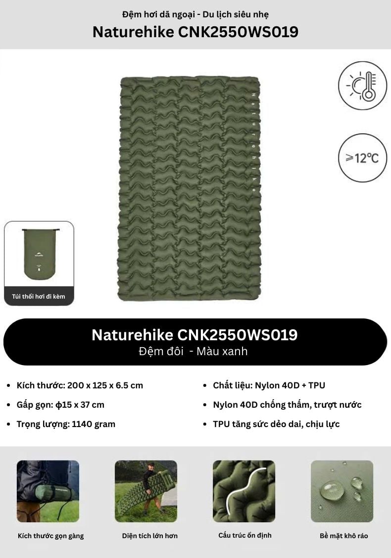 Đệm hơi cắm trại siêu nhẹ Naturehike CNK2550WS019 - FC01