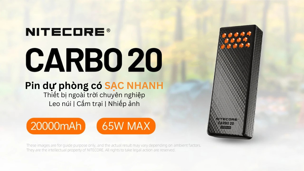 Nitecore Carbo 20 - Pin sạc dự phòng với vỏ Carbon, tản nhiệt lưới Magie