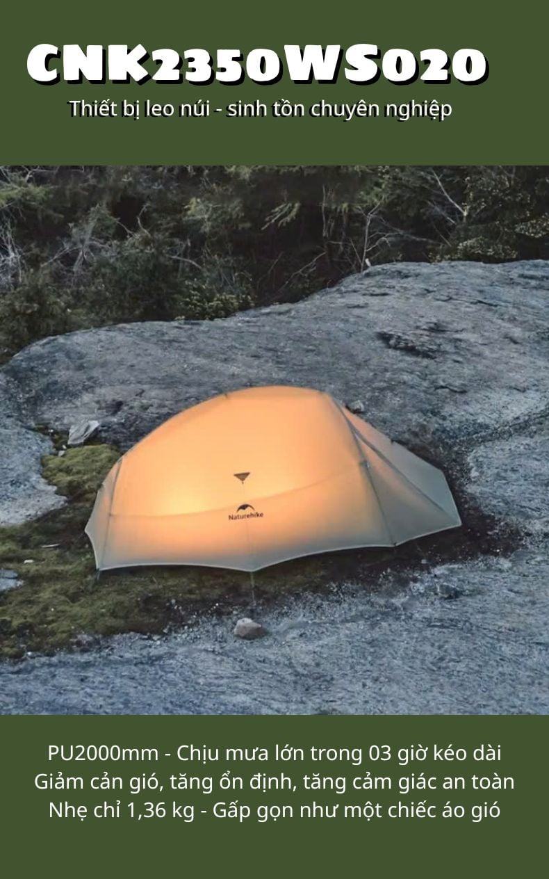 Lều siêu nhẹ Cloud Up Pro Naturehike CNK2350WS020 - Lều leo núi chuyên nghiệp