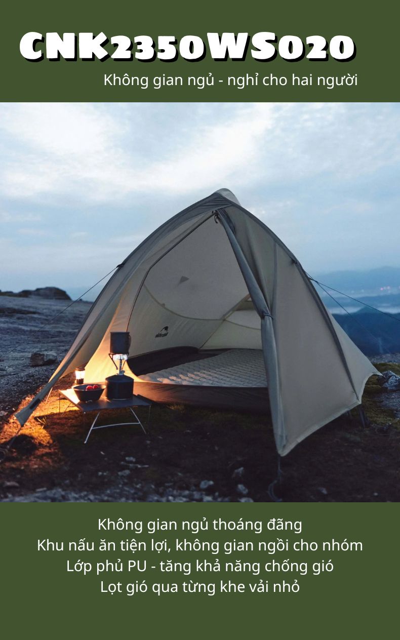 Lều siêu nhẹ Cloud Up Pro Naturehike CNK2350WS020 - Lều leo núi chuyên nghiệp