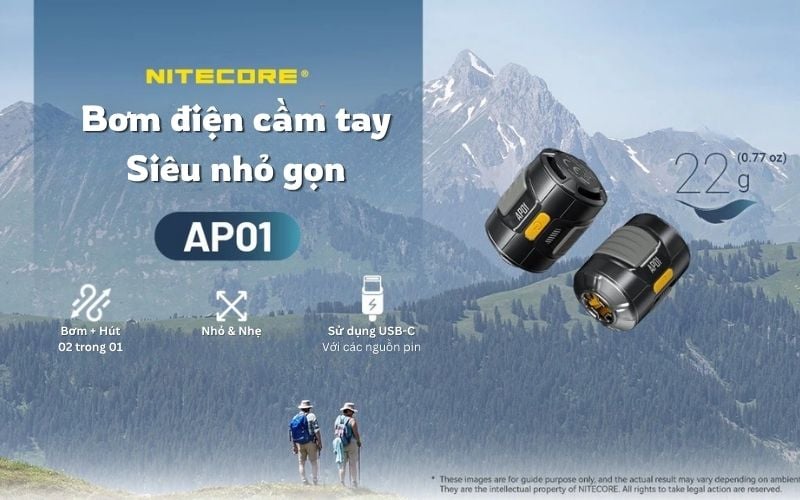 Nitecore AP01 - Bơm điện mini siêu nhỏ gọn, sử dụng với pin rời