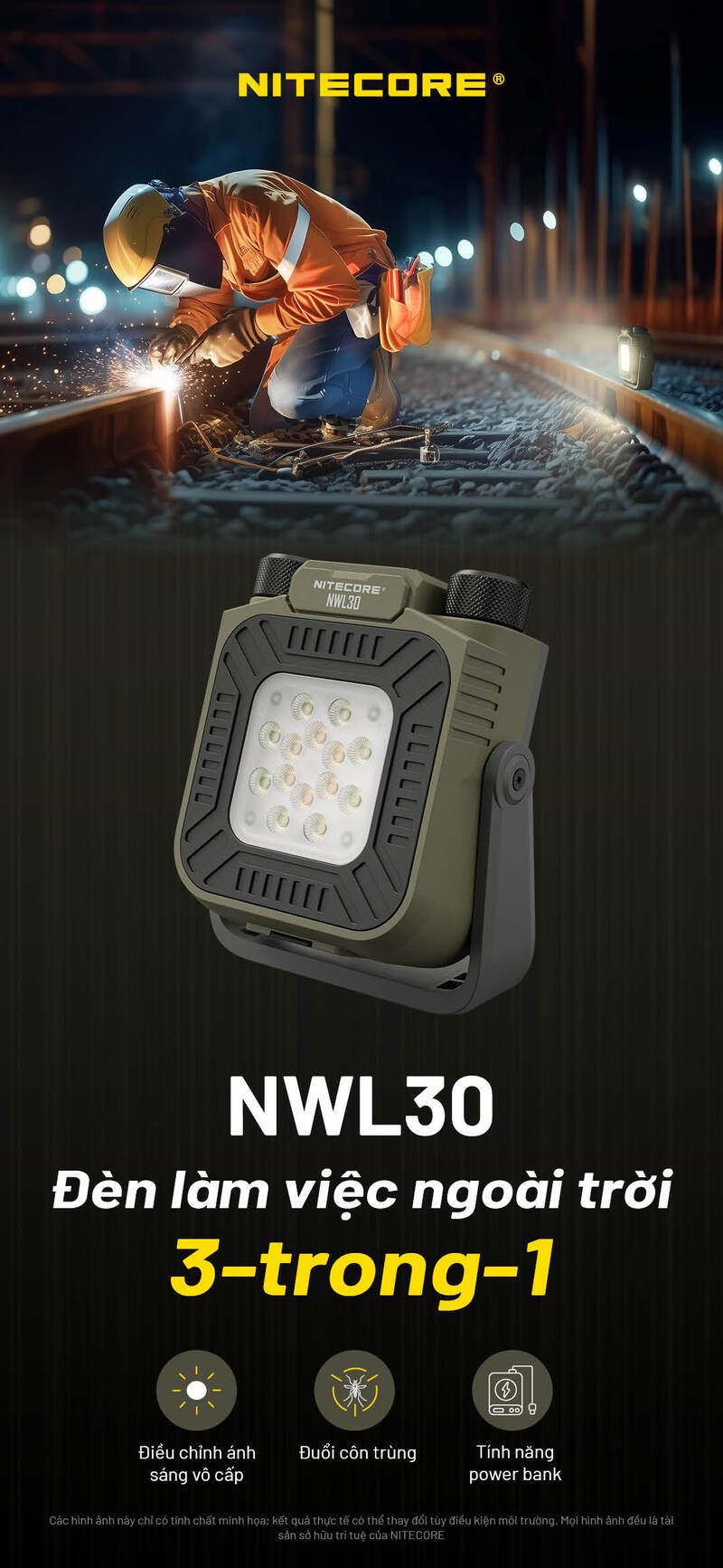 Đèn pin chiếu sáng đa năng Nitecore NWL30 - Sáng mạnh mẽ, bảo vệ toàn diện