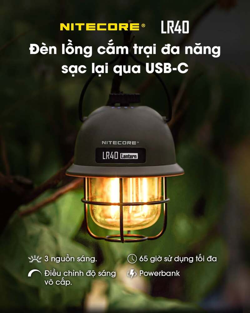 Nitecore LR40 - Đèn lều cắm trại với ánh sáng siêu đỉnh