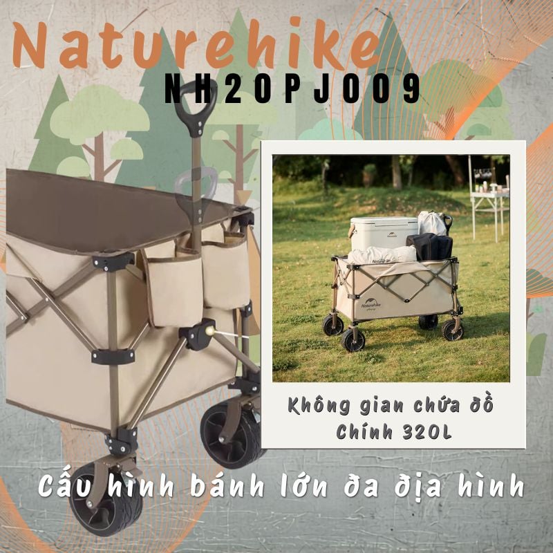 Naturehike NH20PJ009 - Xe kéo đồ cắm trại địa hình có khóa kim loại