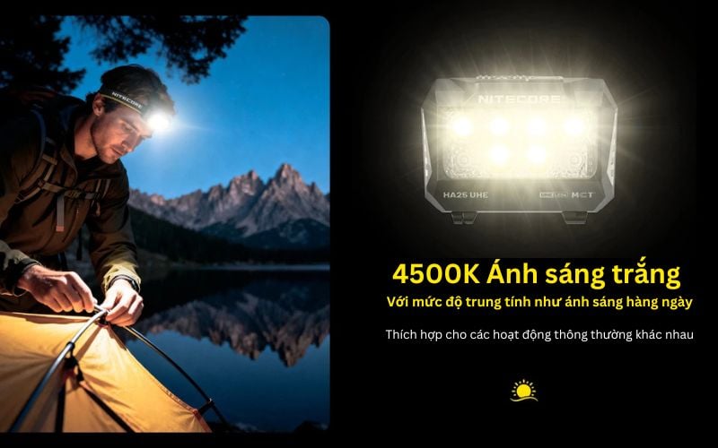 Nitecore HA25 UHE - Đèn pin đội đầu ngoài trời với đa nhiệt màu