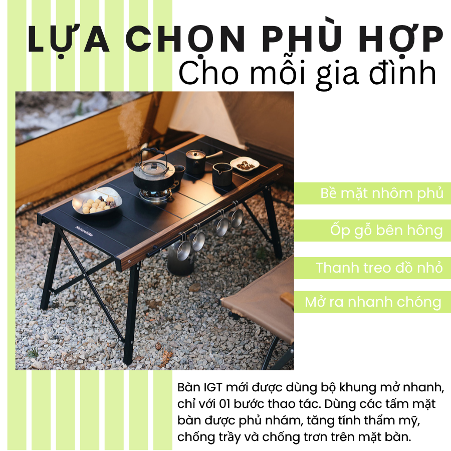 Naturehike CNK2300JJ016: Bàn xếp IGT cắm trại gia đình mở chân chỉ 5 giây