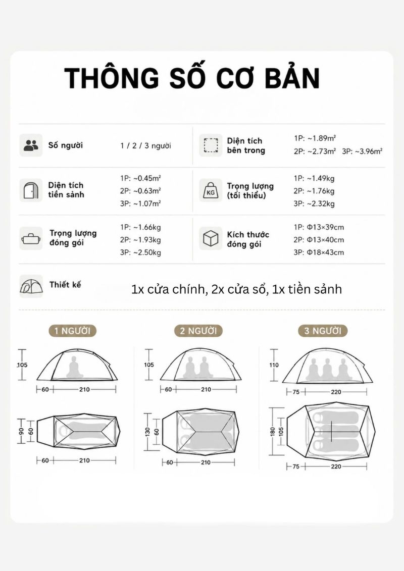 Naturehike CNK2450WS032 - Lều 02 lớp chống gió siêu nhẹ
