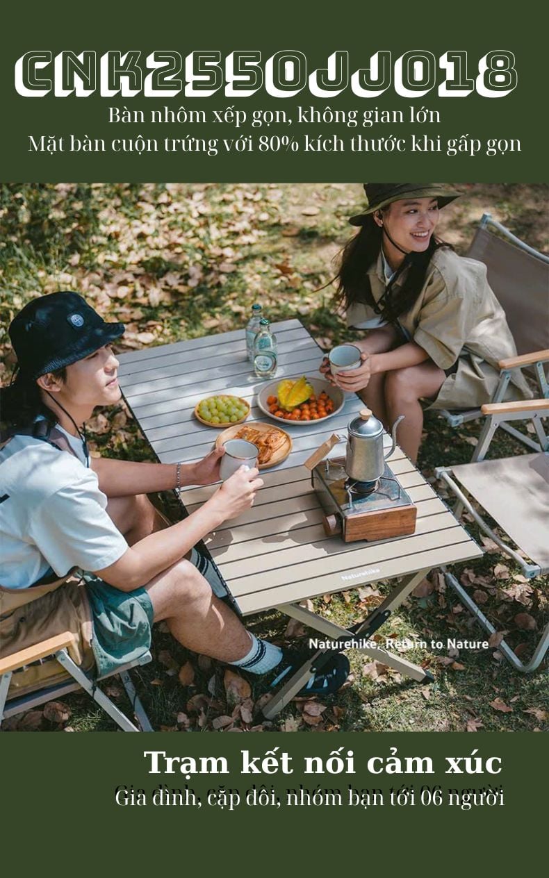 Bàn nhôm xếp gọn Naturehike CNK2550JJ018 - Mặt bàn cuộn trứng gấp gọn