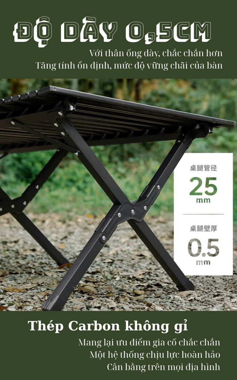 Bàn nhôm xếp gọn Naturehike CNK2550JJ018 - Mặt bàn cuộn trứng gấp gọn