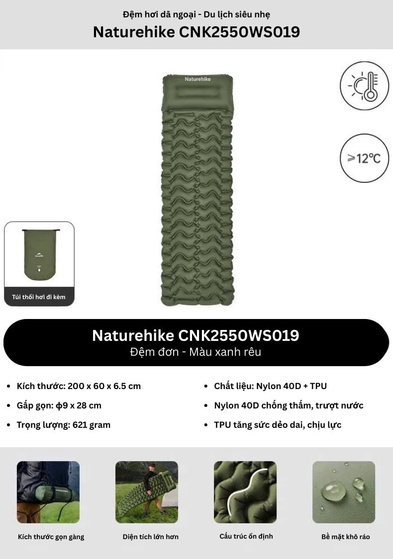 Đệm hơi cắm trại siêu nhẹ Naturehike CNK2550WS019 - FC01