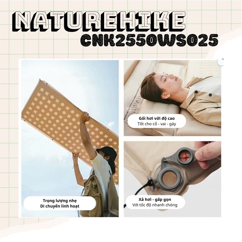 Đệm hơi tự căng Naturehike CNK2550WS025 - Có gối đầu tiêu chuẩn