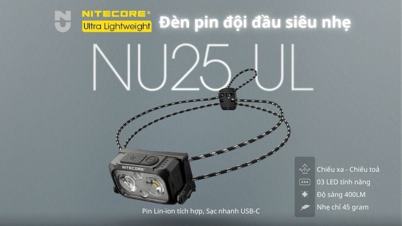 Đèn pin đội đầu Nitecore NU25 UL - Với dây đeo không trọng lực